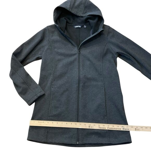 Women LANDS’ END Sz M Jacket Coat Rich Water Resistant Long Hood Zip Fleece Gray - Picture 7 of 11